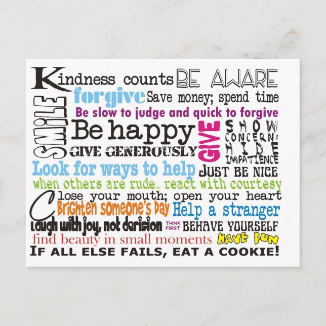 Be Nice, Etc. Postcard (Front)