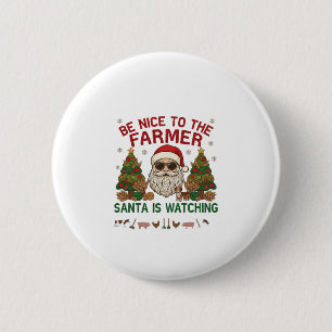 Be Nice Farmer Santa Christmas Farm Animals 6 Cm Round Badge