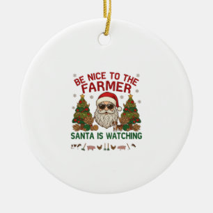 Be Nice Farmer Santa Christmas Farm Animals Ceramic Tree Decoration