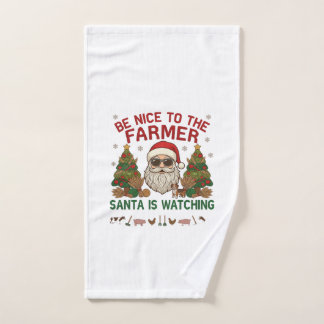 Be Nice Farmer Santa Christmas Farm Animals Hand Towel