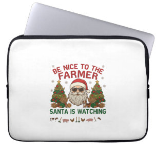 Be Nice Farmer Santa Christmas Farm Animals Laptop Sleeve