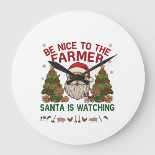 Be Nice Farmer Santa Christmas Farm Animals Large Clock