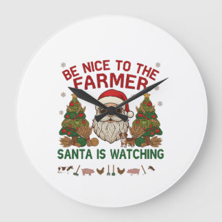 Be Nice Farmer Santa Christmas Farm Animals Large Clock