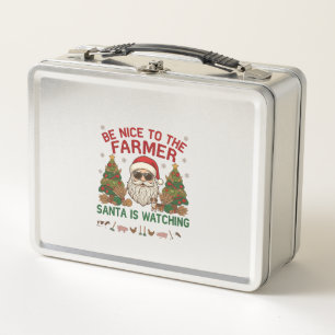Be Nice Farmer Santa Christmas Farm Animals Metal Lunch Box