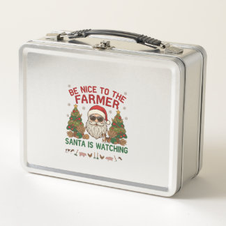 Be Nice Farmer Santa Christmas Farm Animals Metal Lunch Box