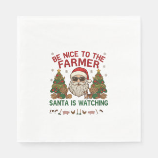 Be Nice Farmer Santa Christmas Farm Animals Napkin