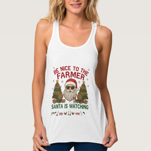 Be Nice Farmer Santa Christmas Farm Animals Singlet (Front)