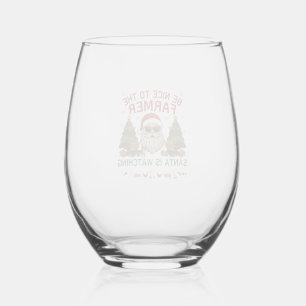 Be Nice Farmer Santa Christmas Farm Animals Stemless Wine Glass