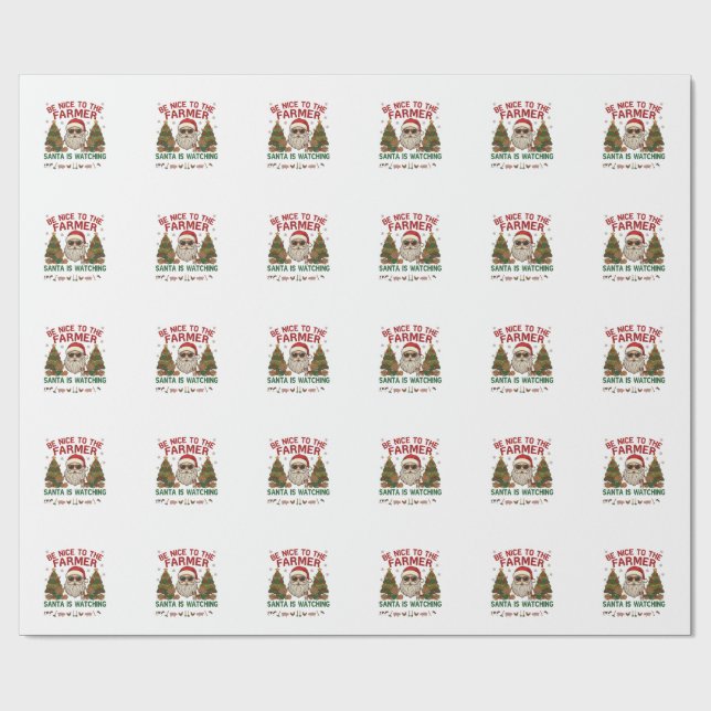 Be Nice Farmer Santa Christmas Farm Animals Wrapping Paper (Flat)