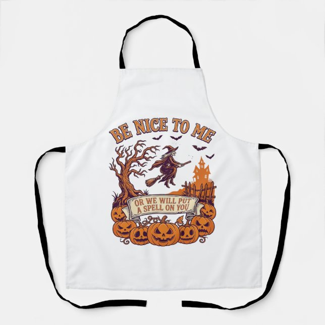 Be Nice Me Halloween Witch Broom Pumpkins_1 Apron (Front)