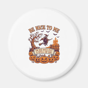 Be Nice Me Halloween Witch Broom Pumpkins_1 Magnet