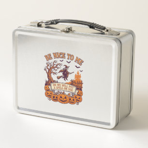 Be Nice Me Halloween Witch Broom Pumpkins_1 Metal Lunch Box