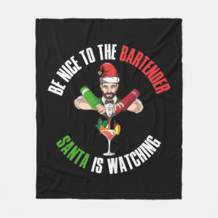 Be Nice To The Bartender Funny Santa Claus Gift Fleece Blanket