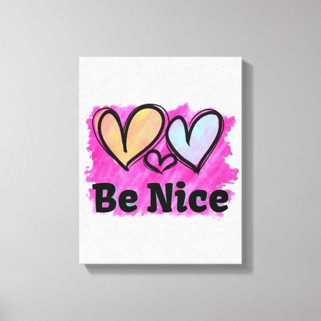 Be Nice Watercolor Hearts Canvas Print (Front)