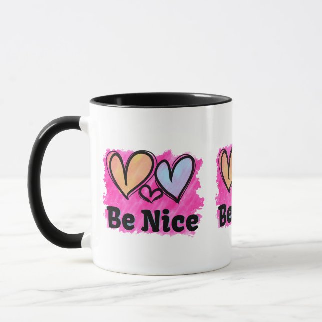 Be Nice Watercolor Hearts Mug (Left)