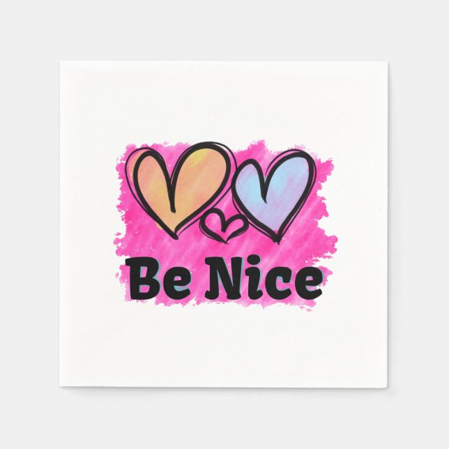 Be Nice Watercolor Hearts Napkin (Front)