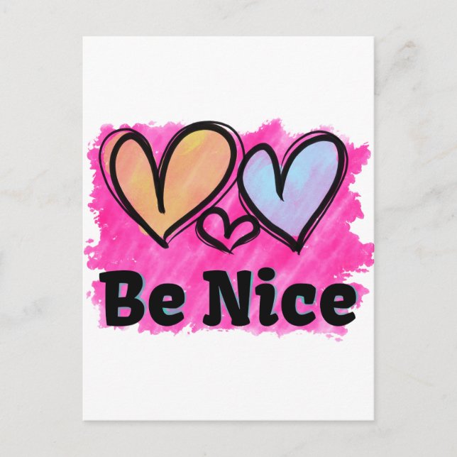 Be Nice Watercolor Hearts Postcard (Front)