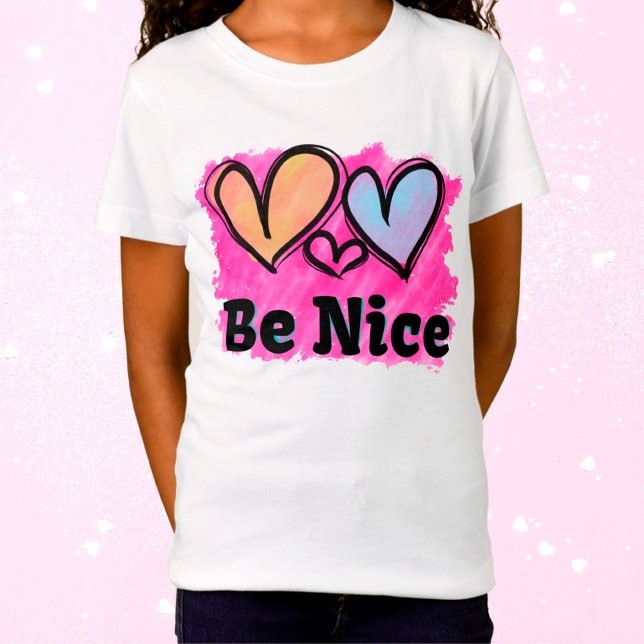 Be Nice Watercolor Hearts T-Shirt (Creator Uploaded)
