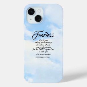 Be Not Afraid Bible Verse Blue Cloudy Sky Courage iPhone 15 Case