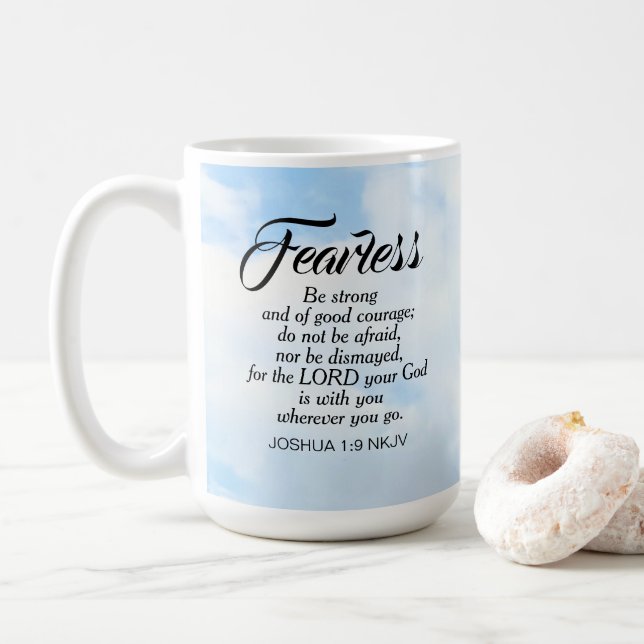 Be Not Afraid Bible Verse Blue Cloudy Sky Courage Coffee Mug (With Donut)