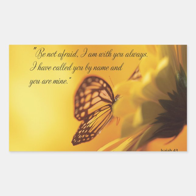 Be Not Afraid Religious Butterfly on Daisy Rectangular Sticker (Front)