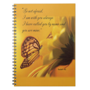 Be Not Afraid Religious Butterfly on Daisy Spiral Notebook