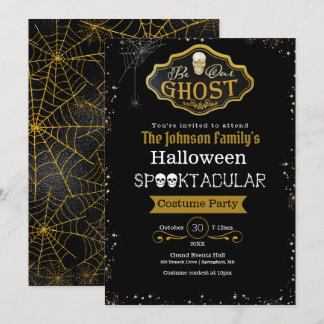 Be Our Ghost Black & Gold Costume Party Invitation