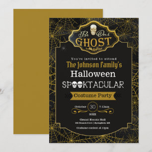 Be Our Ghost Black & Gold Costume Party Invitation