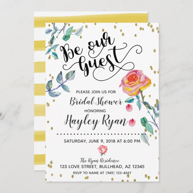 Be Our Guest Bridal Shower Invitation Watercolor (Front/Back)