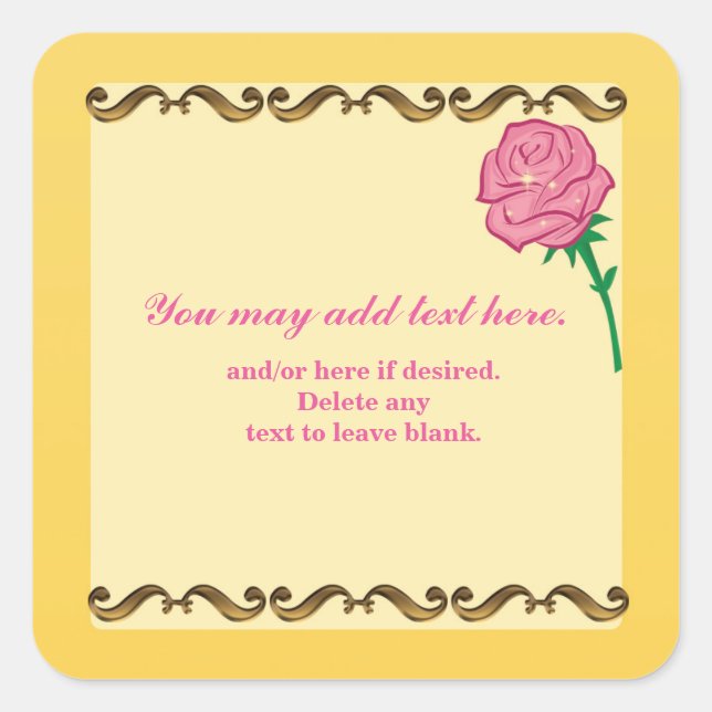 Be our guest-Pink Rose Elegant Birthday Party Square Sticker (Front)