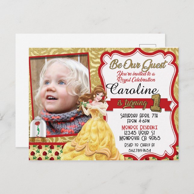 Be our Guest Princess First Birthday Invitation (Front/Back)