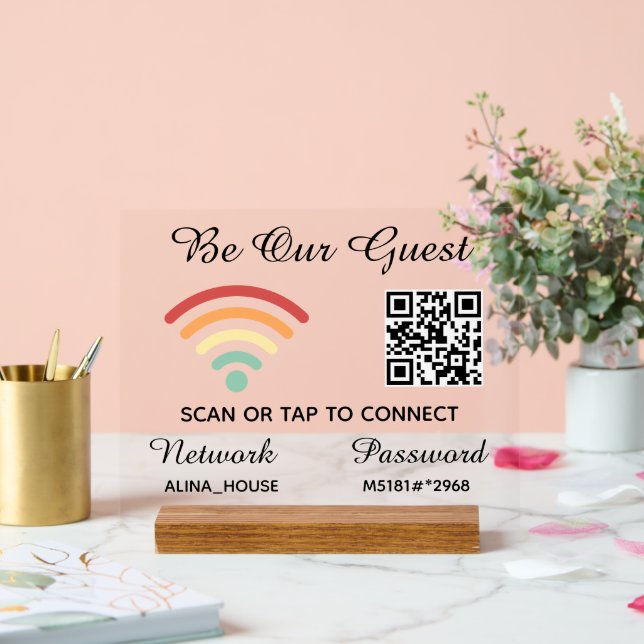 Be Our Guest Qr Code Wifi Network & Password Acrylic Sign (Wedding)