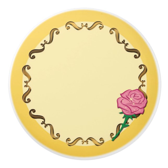 Be Our Guest Yellow & Pink Rose Princess Bedroom Ceramic Knob (Front)