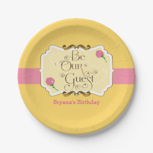 Be Our Guest Yellow & Pink Rose Princess Party Paper Plate