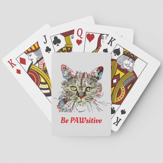 Be PAWsitive, funny cat quote Playing Cards (Back)