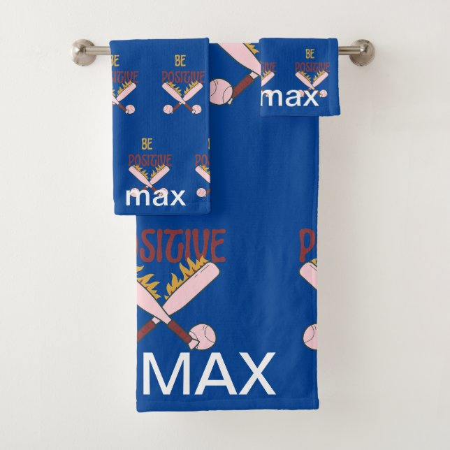 Be positive baseball custom personalised  bath towel set (Insitu)
