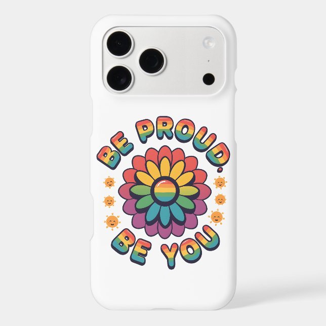 Be Proud Be You – Retro Rainbow Flower Pride Quote (Back)