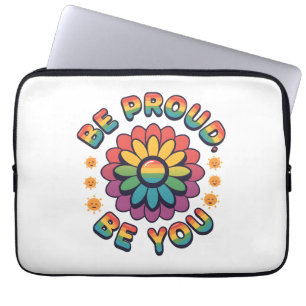 Be Proud Be You – Retro Rainbow Flower Pride Quote Laptop Sleeve