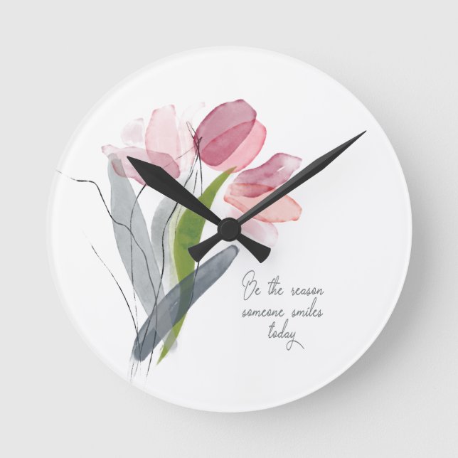Be Reason Someone Smiles Today Blush Pink Tulips Round Clock (Front)