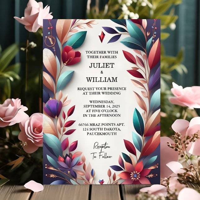 Be Rich Soft Teal Fall Gem Bold Jewel Tone Wedding Invitation (Creator Uploaded)