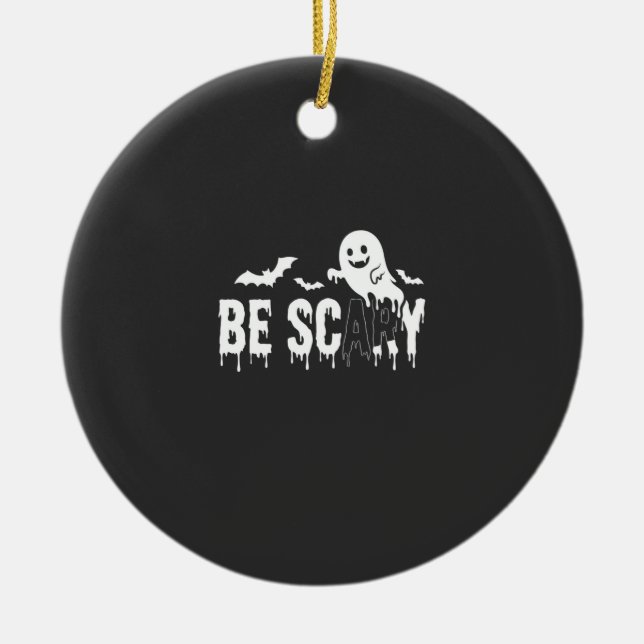 Be Scary Halloween Ghost Bat Design_1 Ceramic Tree Decoration (Front)