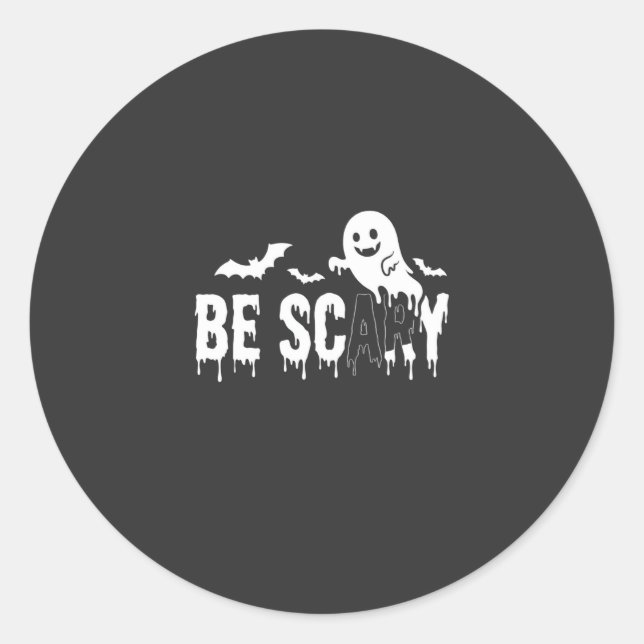 Be Scary Halloween Ghost Bat Design_1 Classic Round Sticker (Front)