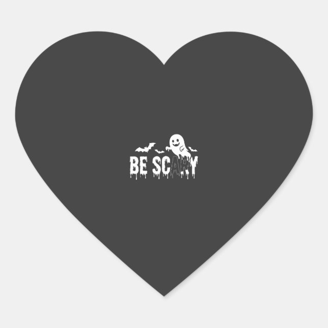 Be Scary Halloween Ghost Bat Design_1 Heart Sticker (Front)