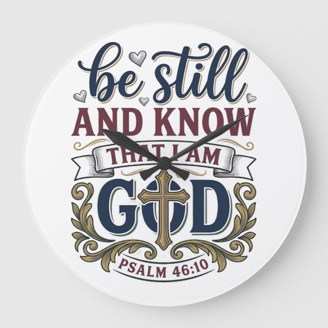 Be Still And Know Christian Psalm 460 Shirt Large Clock (Front)