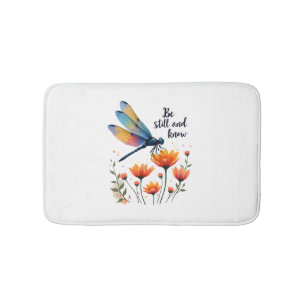 Be still and know Floral Dragonfly Christian Summe Bath Mat