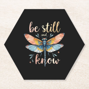 Be still and know Floral Dragonfly Christian Summe Paper Coaster