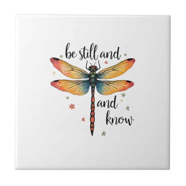 Be still and know Floral Dragonfly Christian Summe Tile (Front)