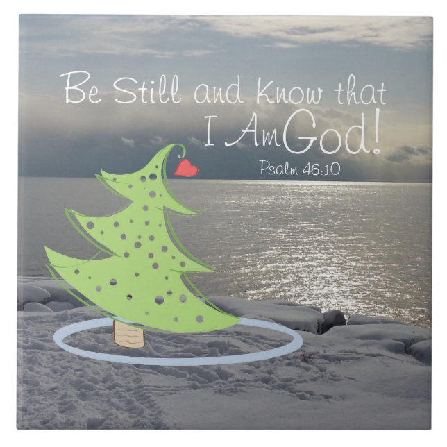 Be Still and Know God Bible Verse, Christmas Tile (Front)