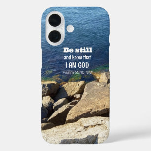 Be Still and Know I Am God Calm Blue Ocean Photo iPhone 16 Case