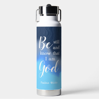 Be Still And Know | Modern Blue Swirl Personalized Water Bottle